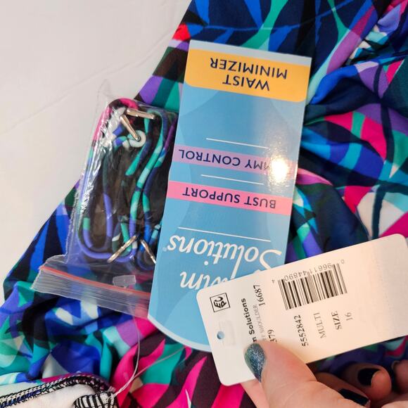 Swim Solutions Waist Minimizer Off the Shoulder One Piece Swimsuit Women's 16 - Picture 6 of 11